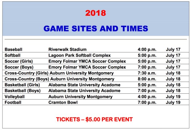 AHSAA 2018 All-Star Game Sites and Times Schedule