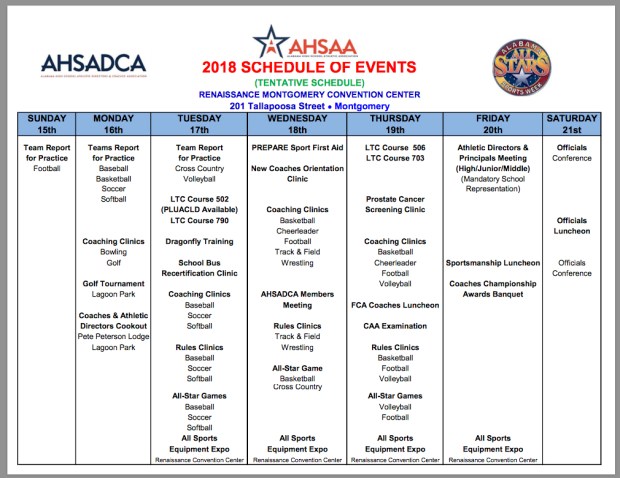 AHSAA All-Star Week Daily Schedule of Events