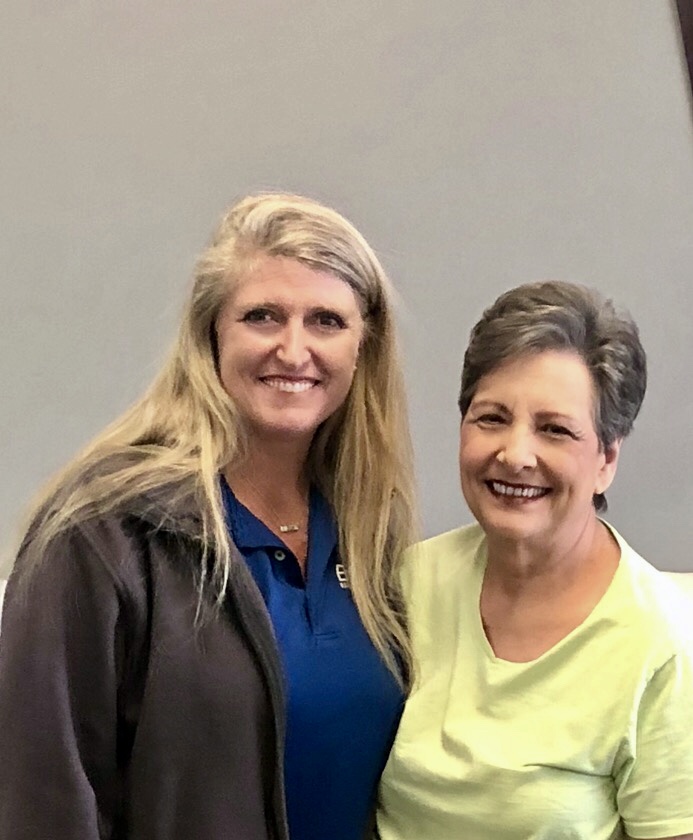 Encore Rehabilitation Therapist Marla Kizzire posing with Betty Crowley, Patient of the Month for Encore Rehabilitation-Fayette
