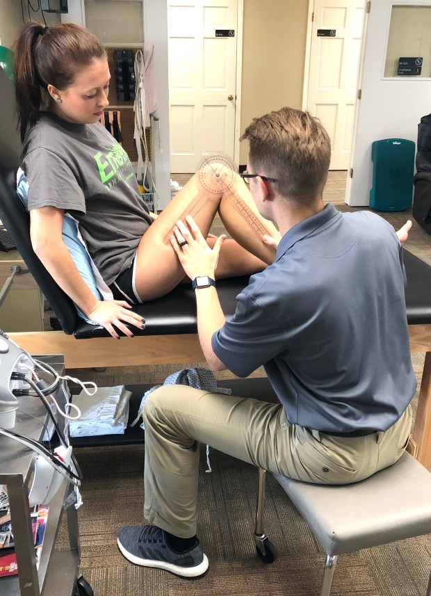 Patient of the Month Lindsay Balentine receiving physical therapy at Encore Rehabilitation-Muscle Shoals
