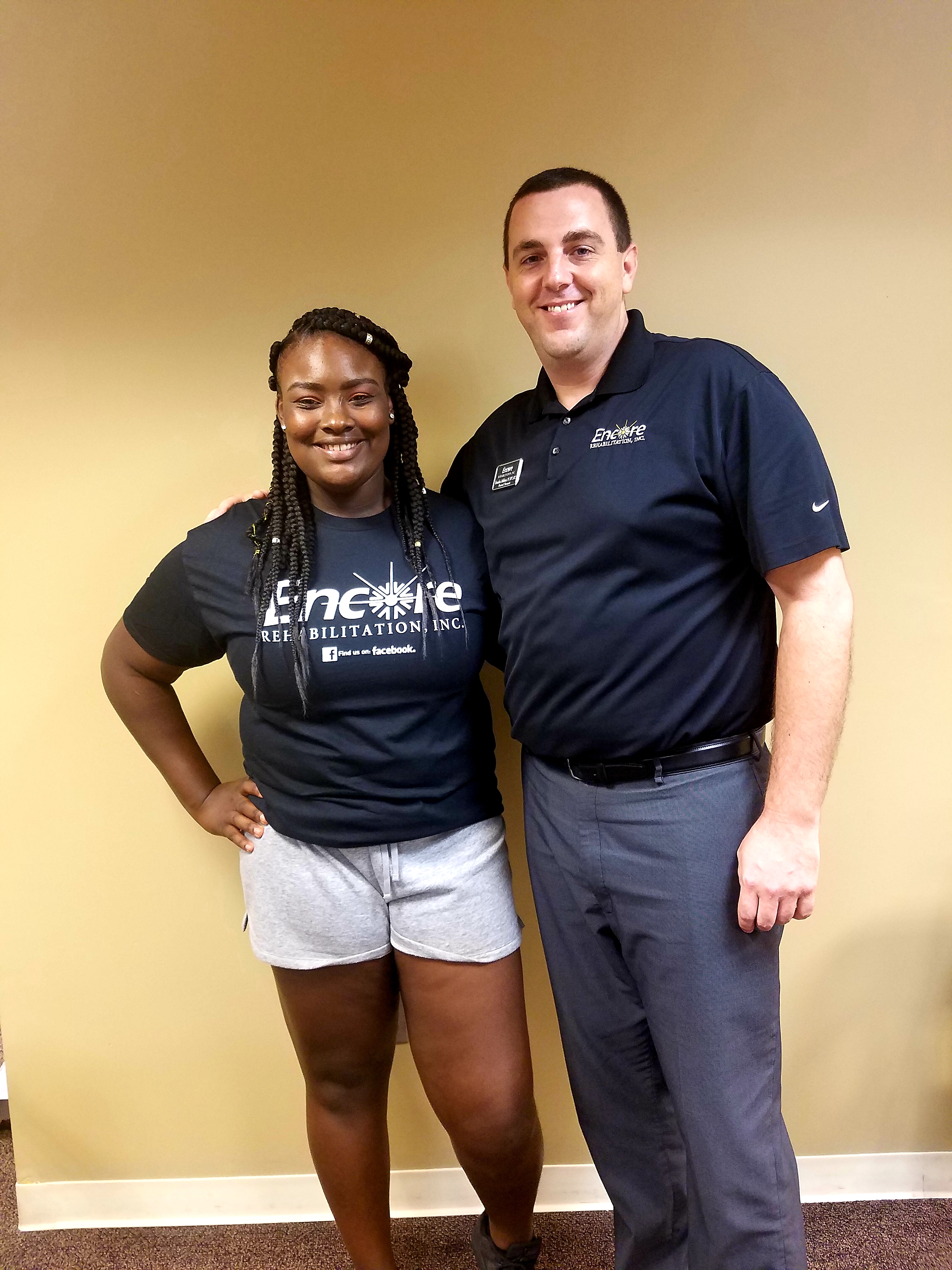 Tae'yona Glanton-Patient of the Month for Encore Rehabilitation-Eufaula with Clinical Director Brandon Addison, DPT