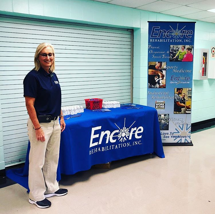 Encore Sports Medicine Athletic Trainer Melinda Wilson welcomes back staff of Winfield City Schools