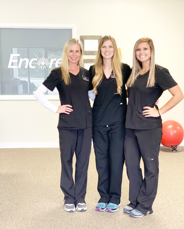 Welcome to Encore Rehabilitation-Spanish Fort! Left to right: Buffie Rhodes,PTA; Clinical Director Sara Stringfellow, DPT; and Kayla Jordan, PTA. #EncoreRehab
