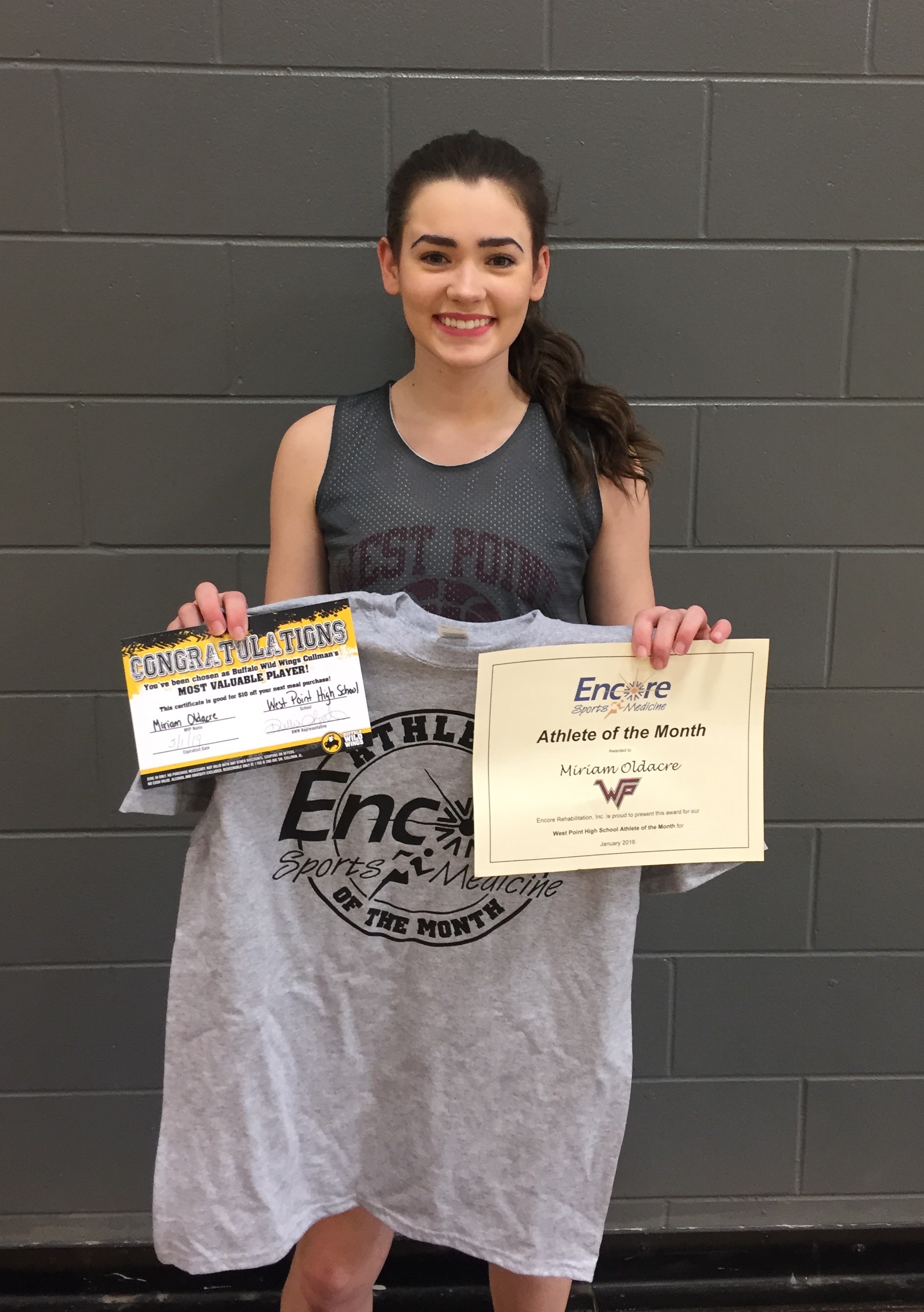 Miriam Oldacre is Athlete of the Month for West Point High School and Encore Rehabilitation-Cullman
