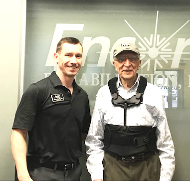 Clinical Director Justin Hargett, DPT, with Patient of the Month and WWII Veteran James Feezel #EncoreRehab