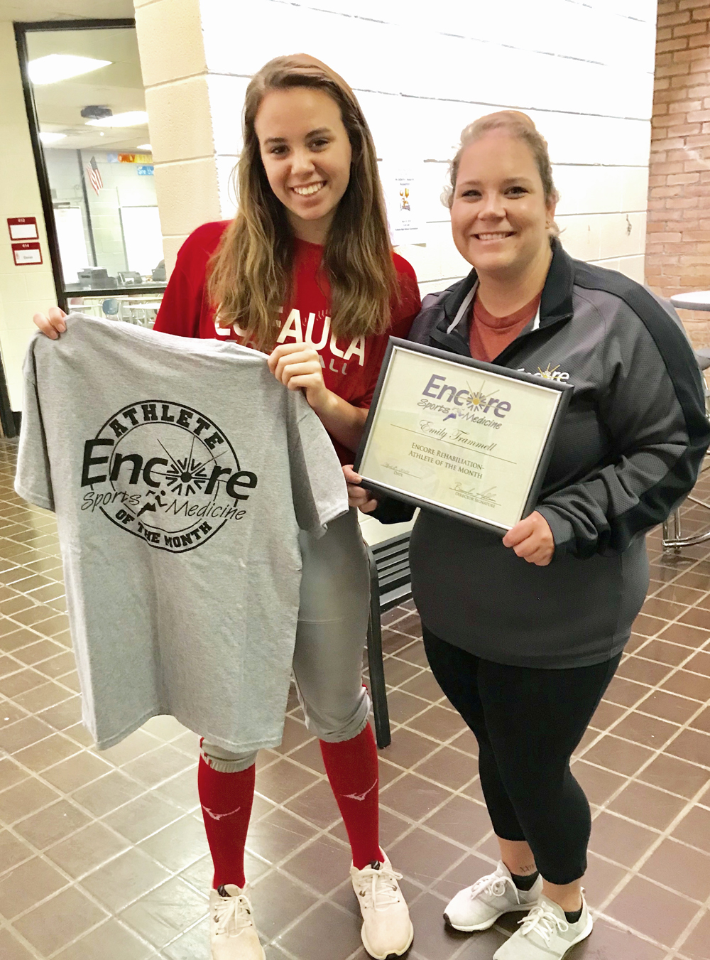Emily Trammell is Athlete of the Month for Encore Rehabilitation-Eufaula, shown here with Athletic Trainer Jessica McManus #EncoreRehab
