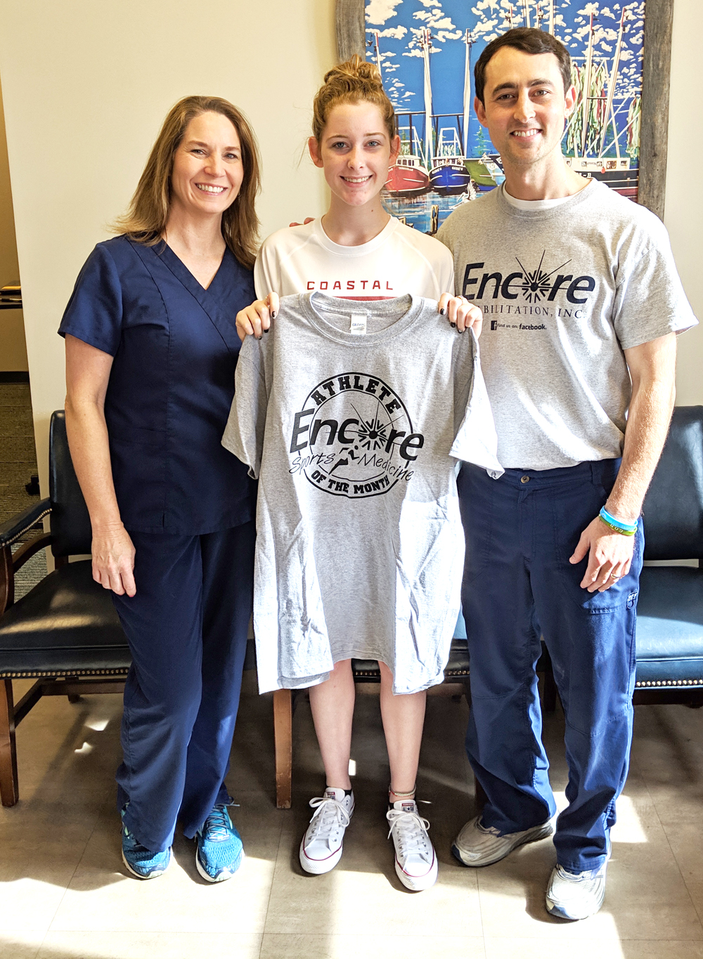 Athlete of the Month Kasandraledd Burch with Laura Waters, LPTA, and Davide Greer, PT, DPT, OCS, with Encore Rehabilitation-Tillman's Corner #EncoreRehab
