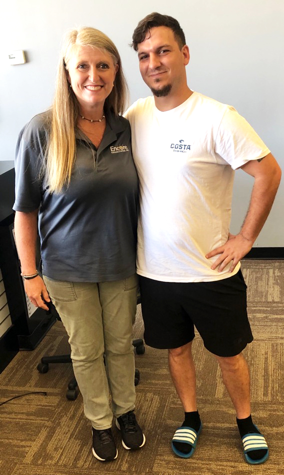 Patient of the Month Jeremy Gallups and Encore Rehabilitation Physical Therapist Assistant Marla Kizzire #EncoreRehab