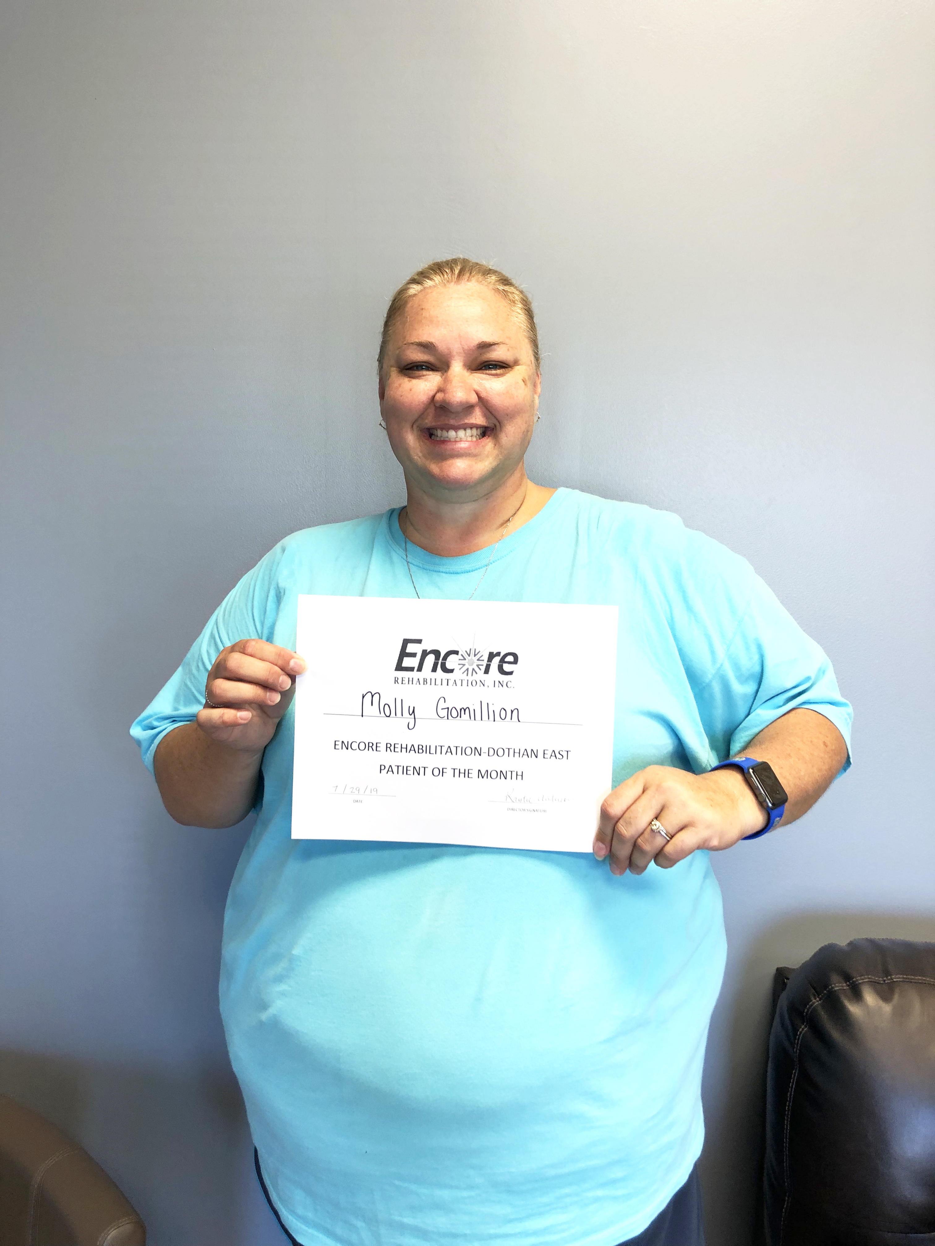 Molly Gomillion chose Encore Rehabilitaiton-Dothan East as her Physical Therapy provider for rehab #EncoreRehab