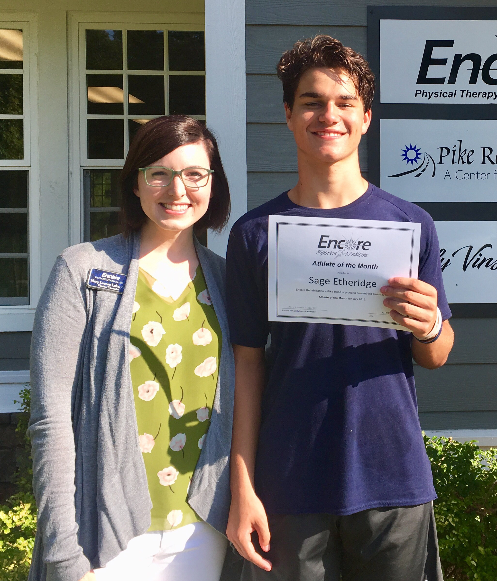 Sage Etheridge is Athlete of the Month for Encore Rehabilitation-Pike Road