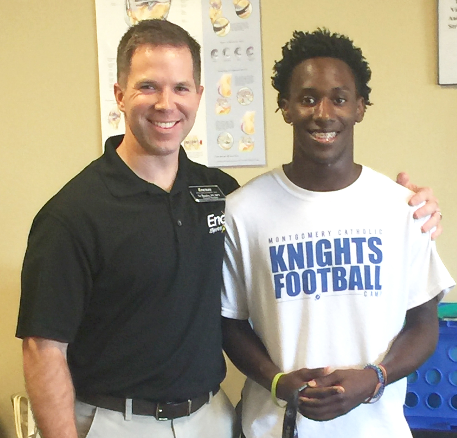 Encore Rehabilitation Physical Therapist Sy Banks with Orlando Whatley, Athlete of the Month for Encore Rehabilitation-Montgomery East