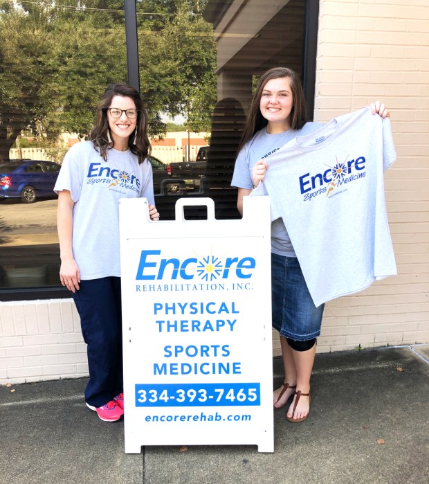 Christian Carpenter, LPTA, left, with Patient of the Month Kayleigh Adkins #EncoreRehab