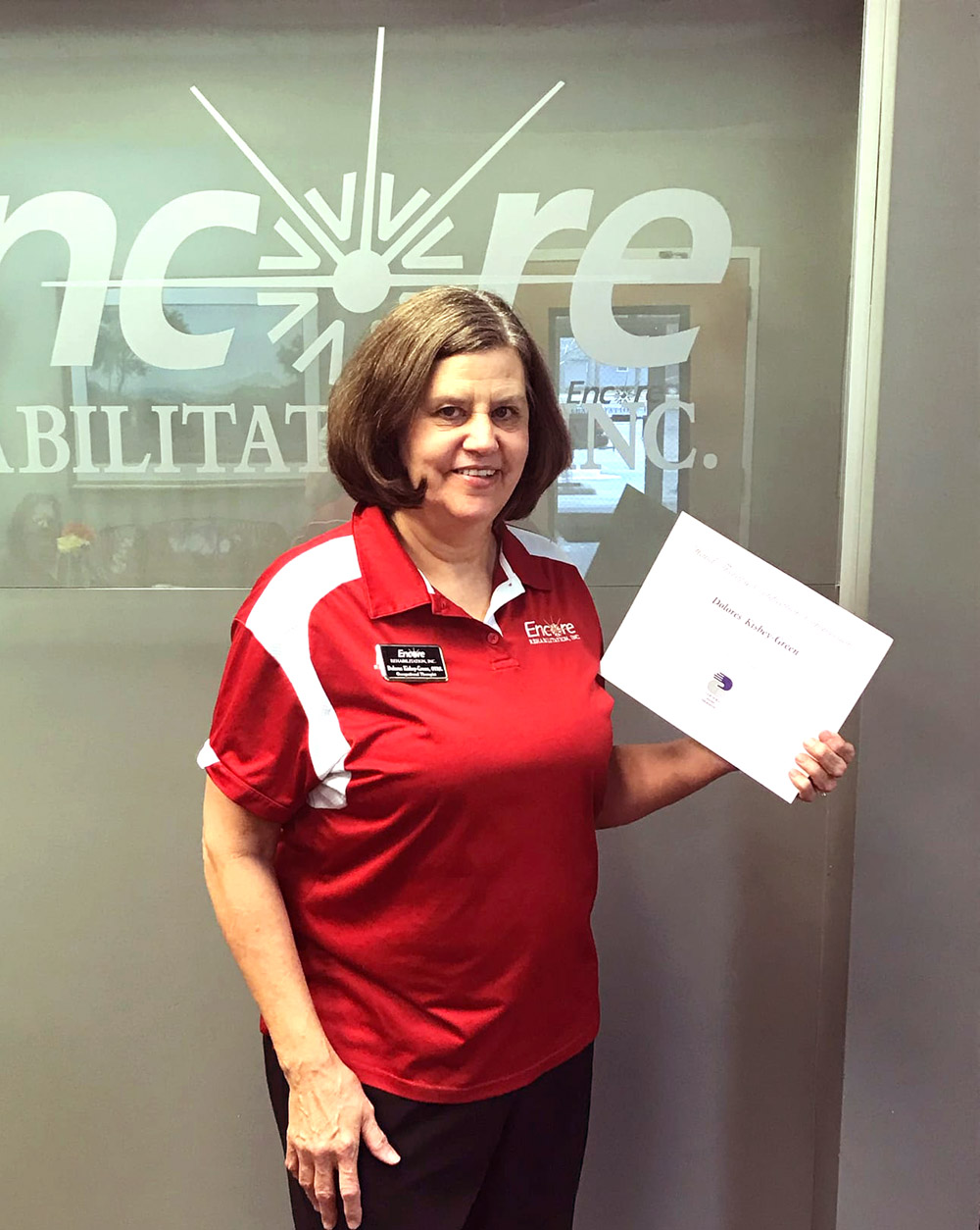 Encore Rehabilitation Occupational Therapist Dolores Kisby-Green has earned her Certified Hand Therapy certificate.