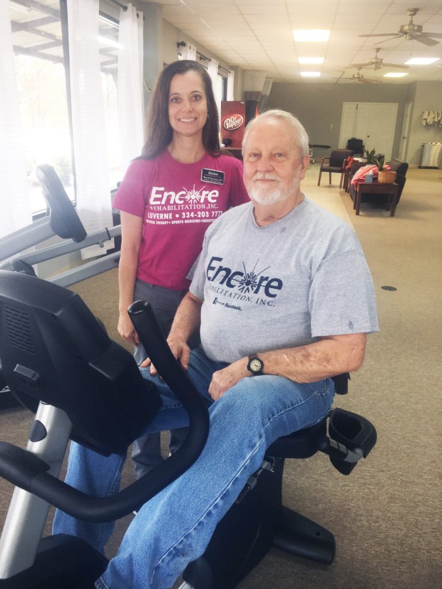 Patient David Coggins with #EncoreRehab Clinic Director and Physical Therapist Brandi Norman
