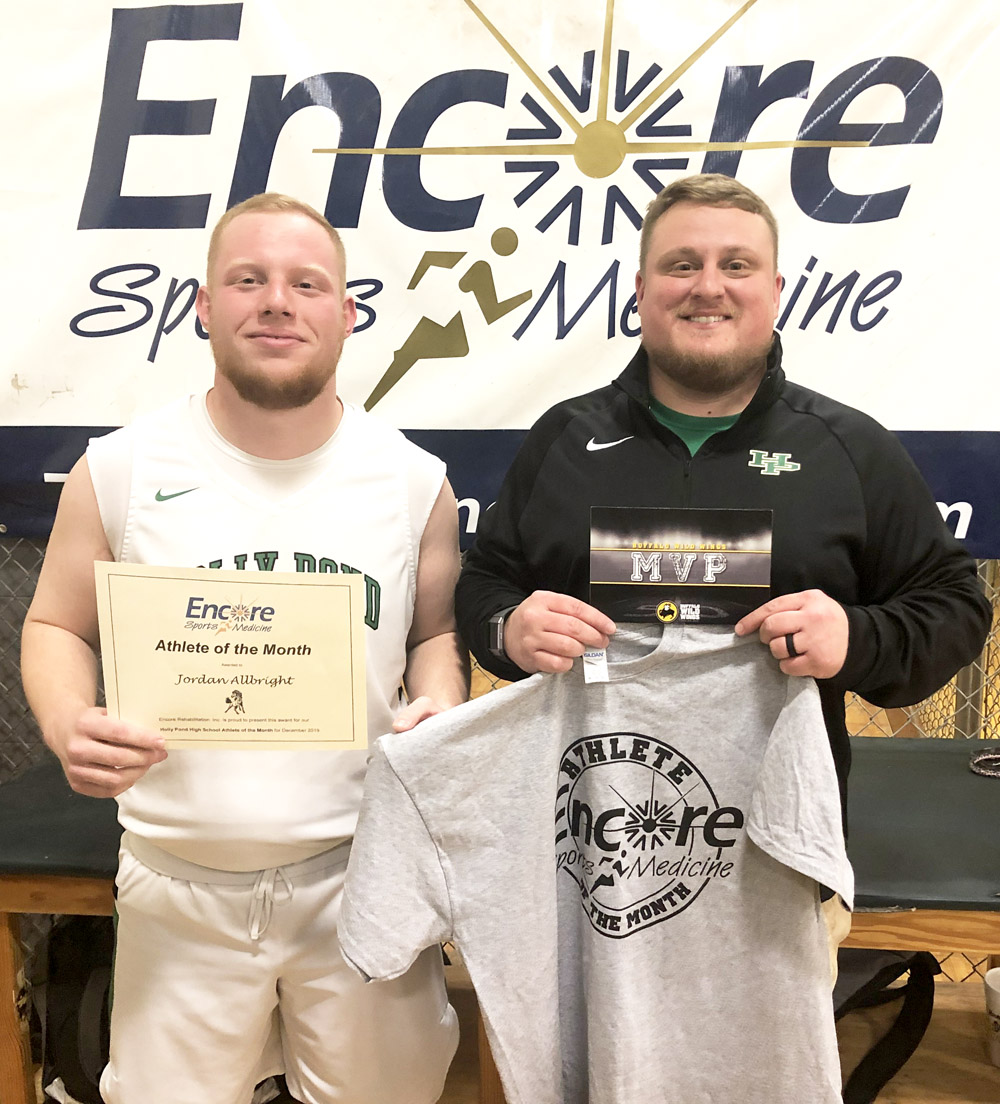 Athlete of the Month Jordan Allbright with #EncoreSportsMedicine Athletic Trainer Gage Brewer