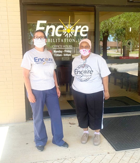 #EncoreRehab Enterprise Patient of the Month Roma Jackson is shown here with Physical Therapist Assistant Holiday Rigdon. 