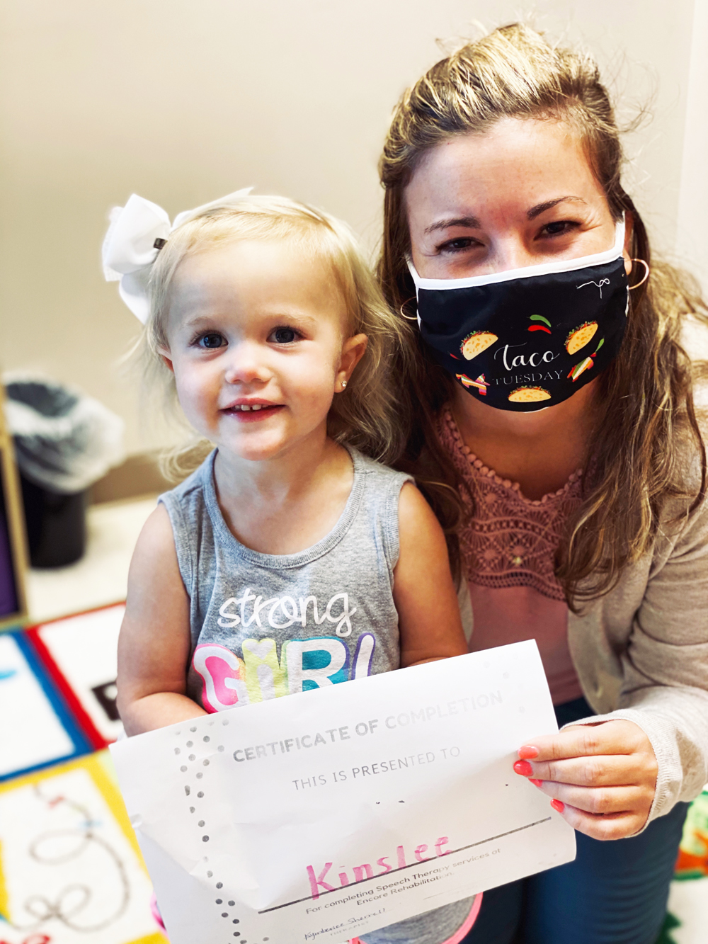 Kinslee with Encore Rehabilitation-Cullman Pediatric Speech Therapist Kymberlee Sherrell