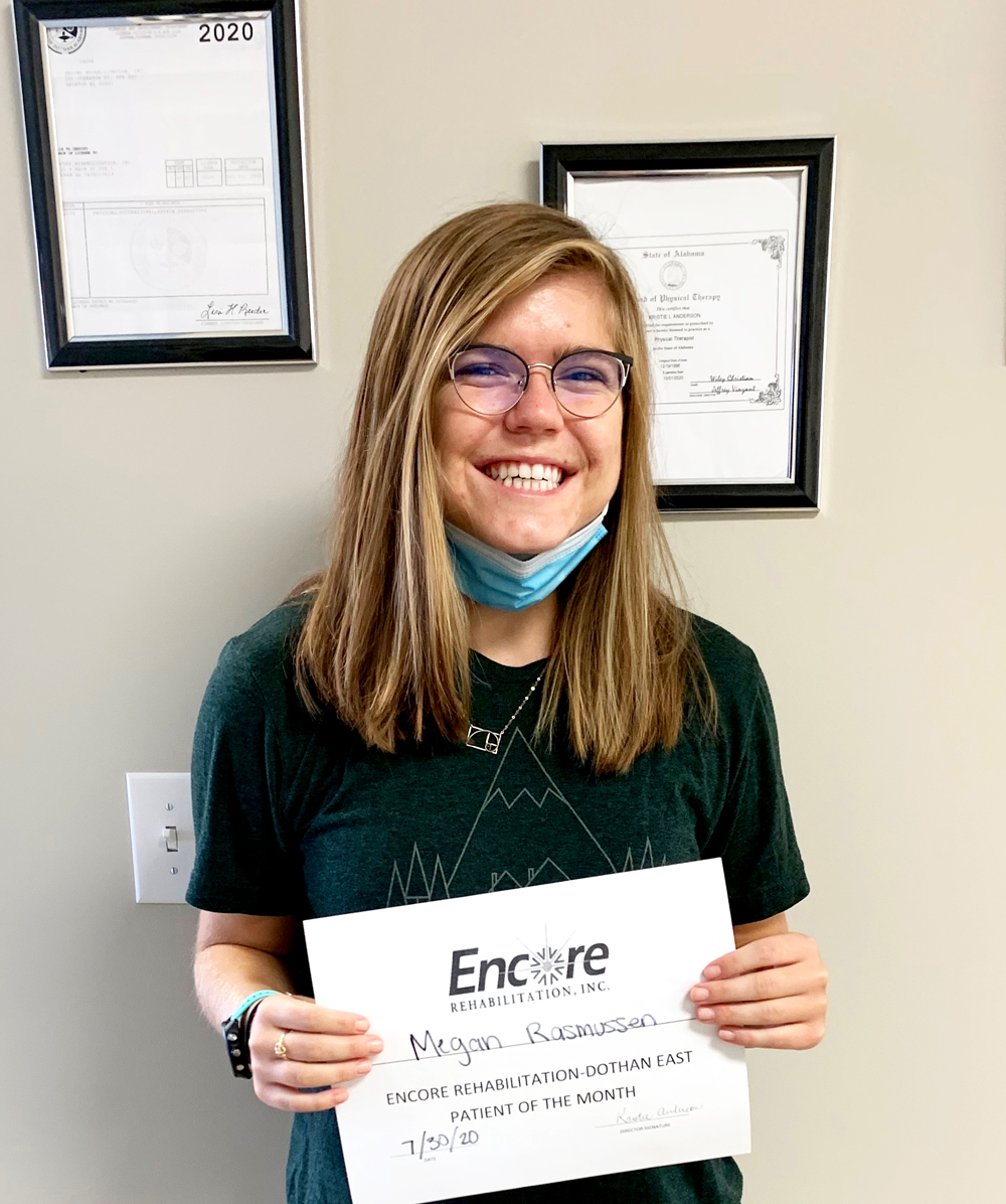 Megan Rasmussen is Physical Therapy Patient of the Month for #EncoreRehab Dothan East