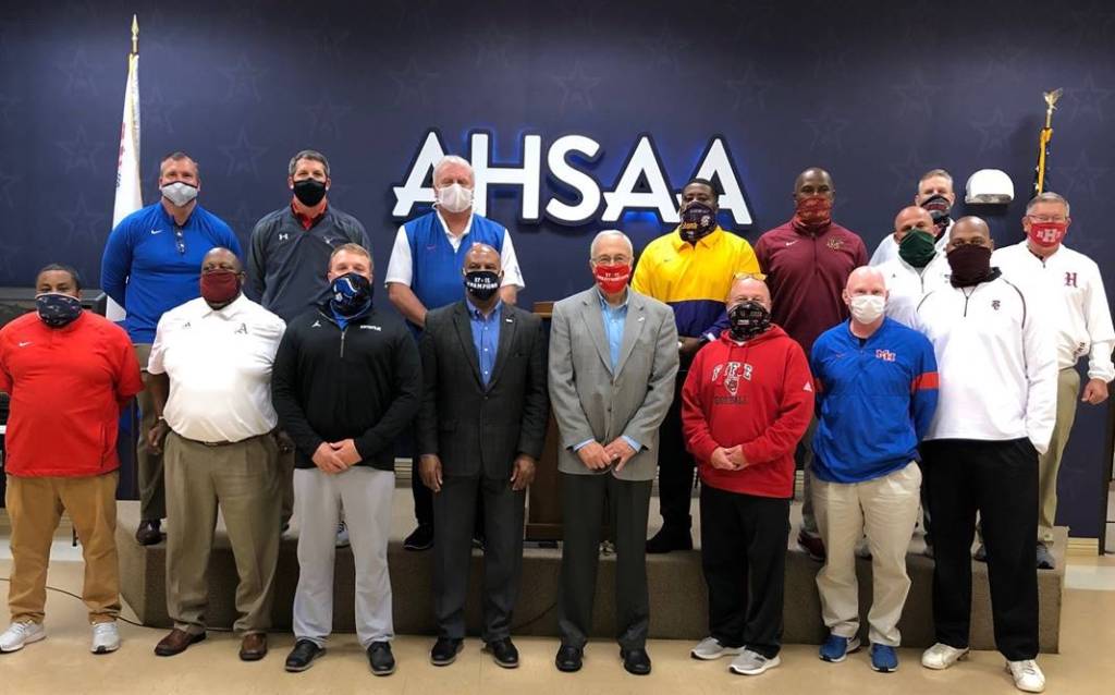 2020 AHSAA Super 7 Head Football Coaches pose for a photo