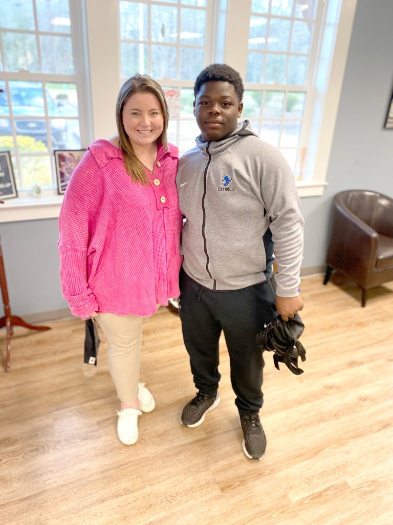 Dylan Rogers is Athlete of the Month for #EncoreRehab Pike Road. Pictured here with Dylan is Student Physical Therapist Assistant Ali Hall.